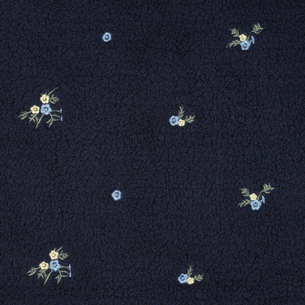 Teddystoff Bestickt Blumen - dunkelblau