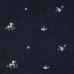 Teddystoff Bestickt Blumen - dunkelblau