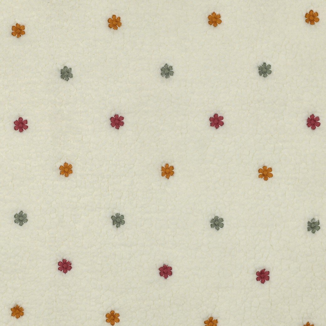 Teddystoff Bestickt bunte Mini Blumen - creme