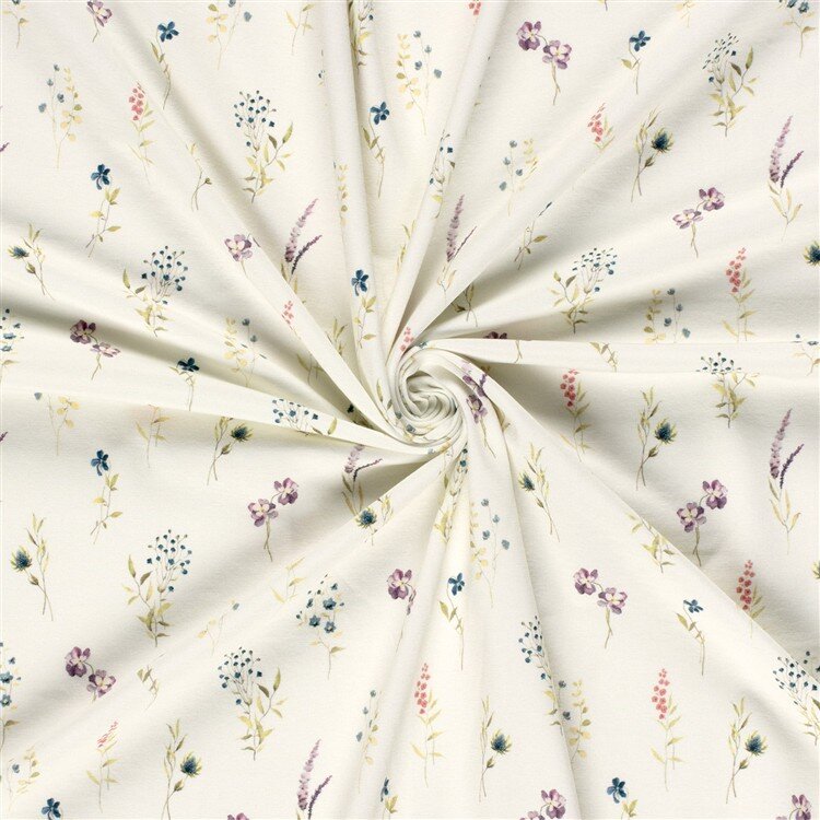 0,8 Meter - Baumwolljersey BIO~Organic Digital Schnittblumen - wollweiß - creme