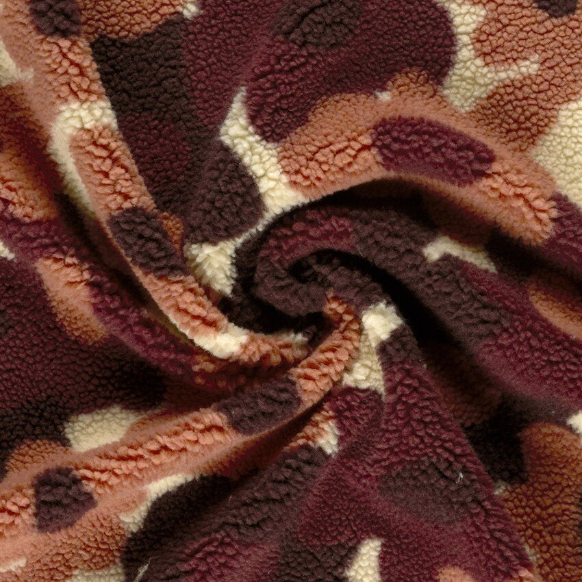Teddystoff große Blüten - cremebeige/braun/rot