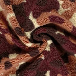 Teddystoff große Blüten - cremebeige/braun/rot
