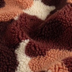 Teddystoff große Blüten - cremebeige/braun/rot