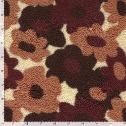 Teddystoff große Blüten - cremebeige/braun/rot