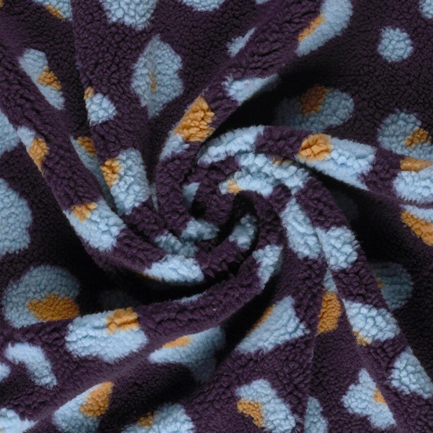 Teddystoff Leotupfen - aubergine/hellblau