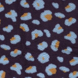 Teddystoff Leotupfen - aubergine/hellblau