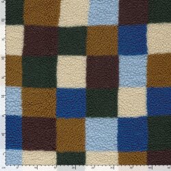 Teddystoff buntes Schachbrettmuster - blau