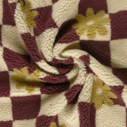 Teddystoff Blumen auf Karo - cremebeige