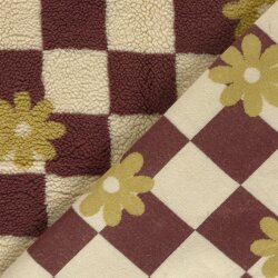 Teddystoff Blumen auf Karo - cremebeige