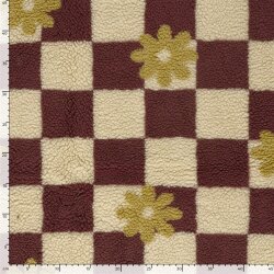 Teddystoff Blumen auf Karo - cremebeige