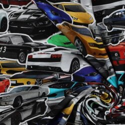 0,6 Meter - Baumwolljersey Digital schnelle Autos - schwarz