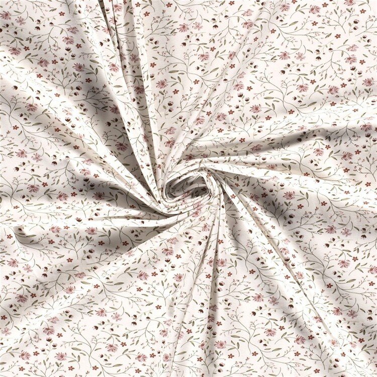 0,7 Meter - Baumwolljersey zarte Blumenranken creme