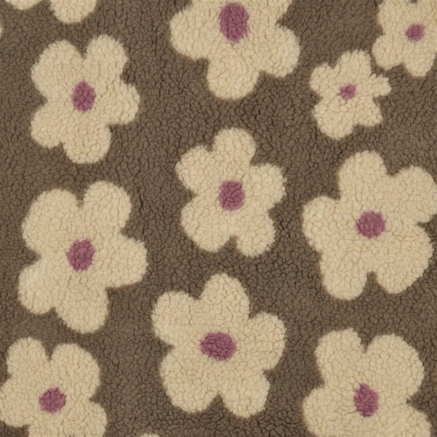 0,4 Meter - Teddystoff creme Blumen - taupe