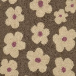 0,4 Meter - Teddystoff creme Blumen - taupe