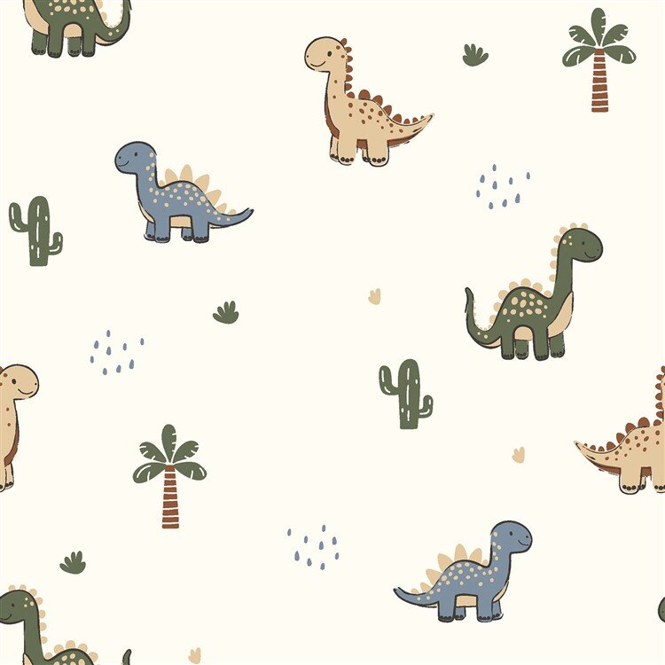 0,9 Meter - Baumwollpopeline süsse Dinos - creme