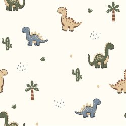 0,9 Meter - Baumwollpopeline süsse Dinos - creme