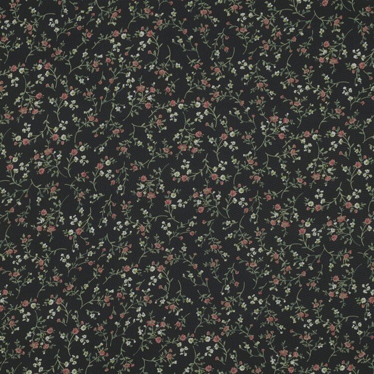 0,8 Meter - Chiffon Blumen - schwarz