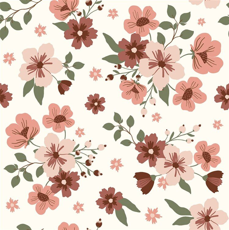 0,9 Meter - Baumwolljersey Blumensträuße - creme