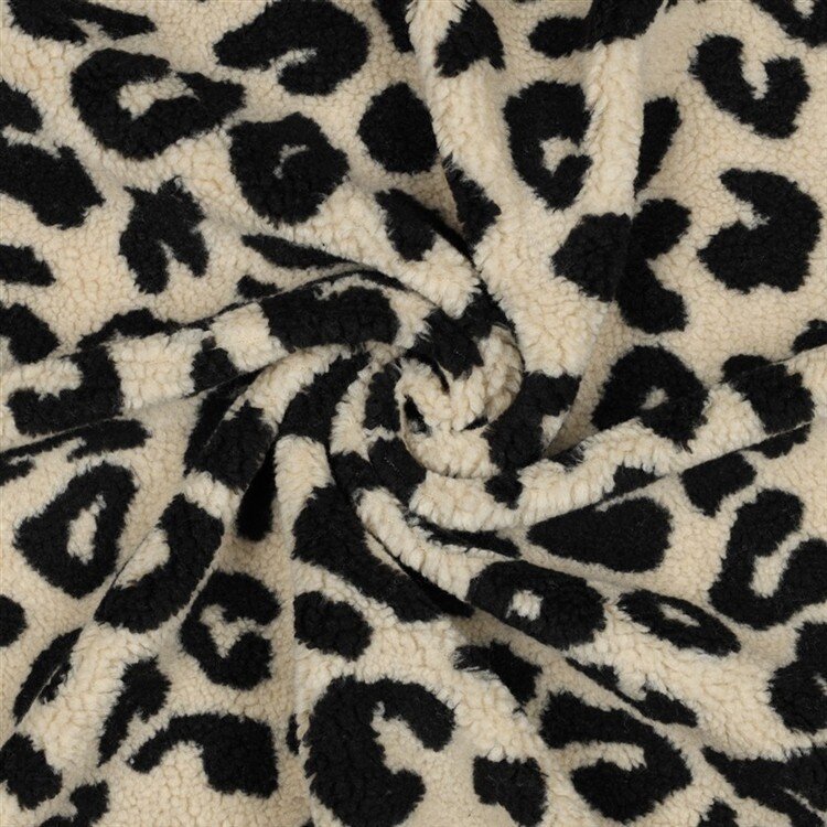0,5 Meter - Teddystoff Leopunkte - creme/schwarz