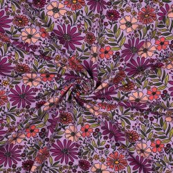0,9 Meter - Baumwolljersey Blumen - lavendel