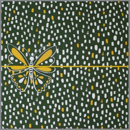 Baumwolljersey Schmetterling auf Tupfen olivgrün