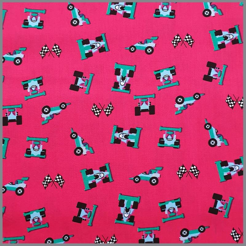 Baumwollstoff Formel1 Flitzer fuchsia