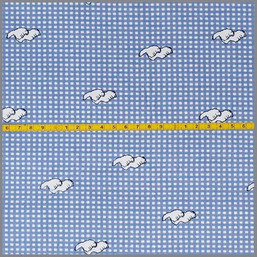 Baumwollstoff Clockschuhe auf Karo weiß/blau