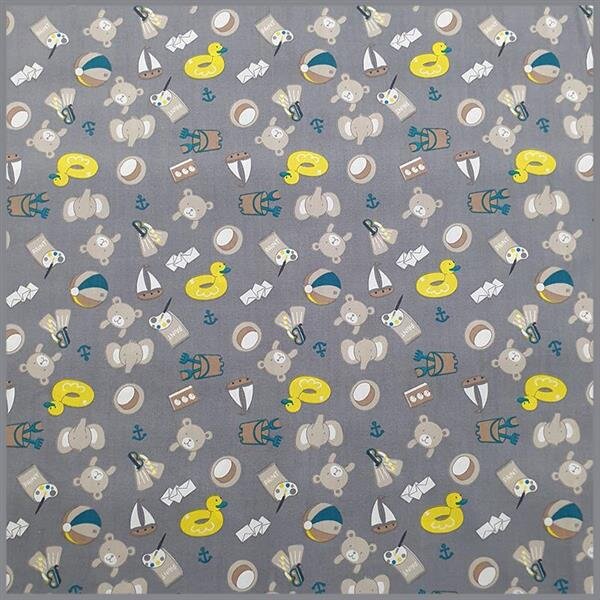 Baumwollstoff Urlaubsbärchen dunkelgrau